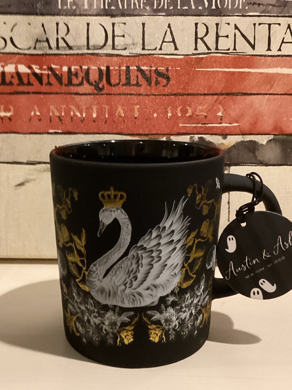 Black Soft Touch Swan Halloween Mug